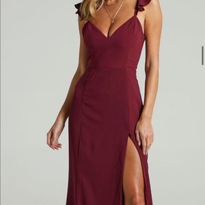 More than this Ruffle Strap Maxi dress in Wine color from Showpo